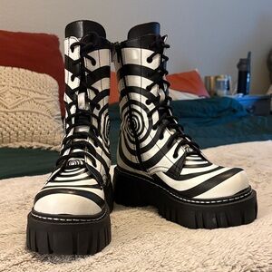 Dolls Kill Black & White Spiral Lace-Up Platform Combat Boots